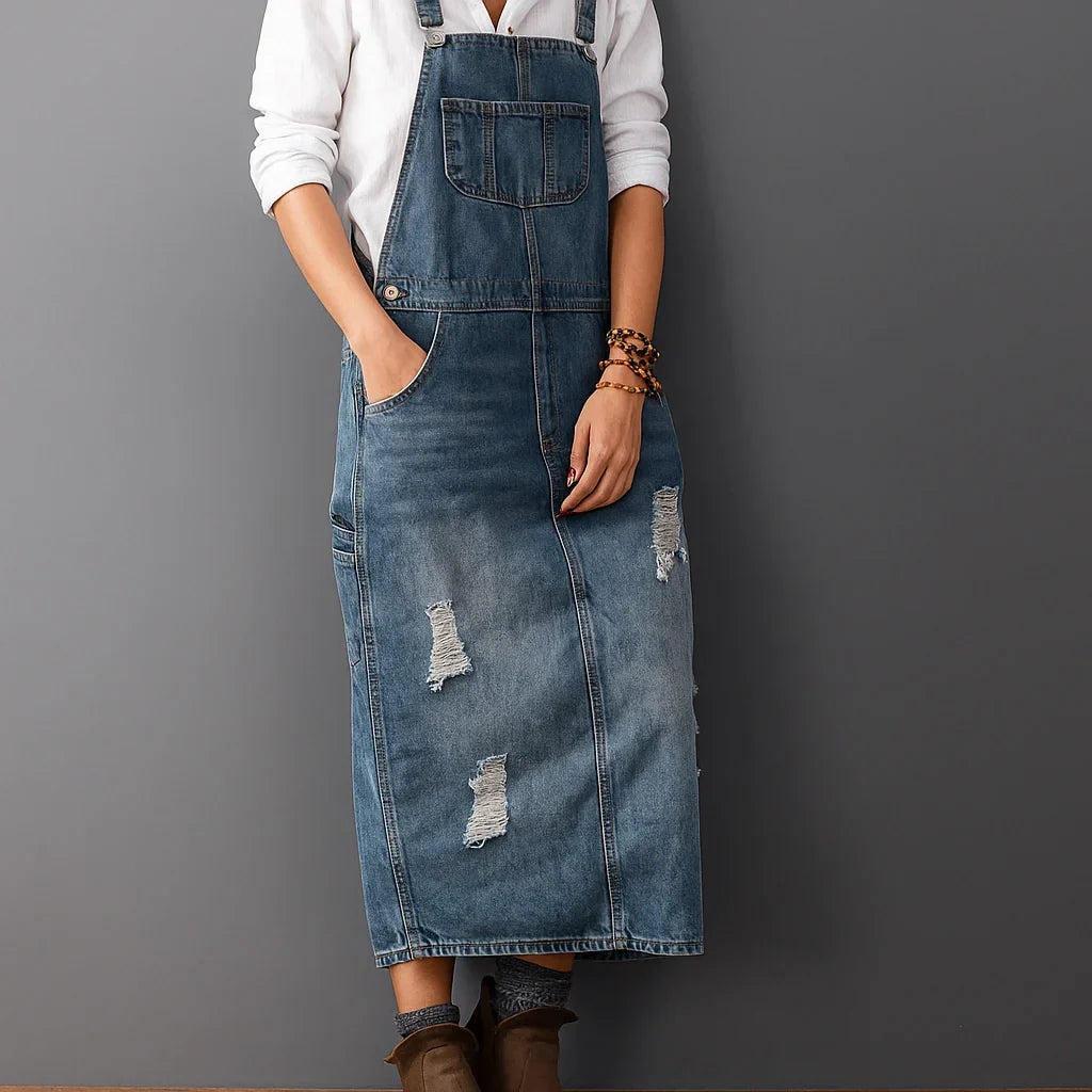 Jetta Robe chasuble en denim délavé avec fente arrière