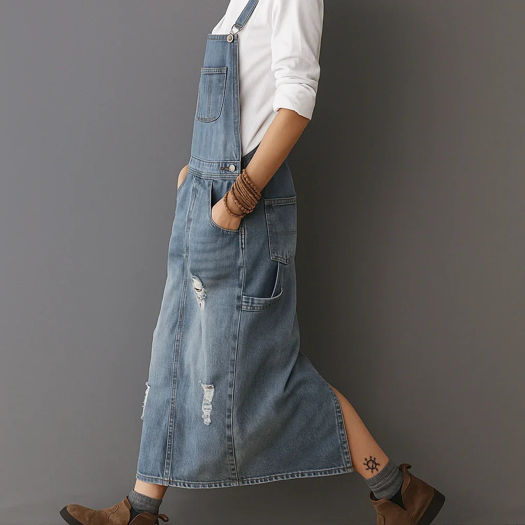 Jetta Robe chasuble en denim délavé avec fente arrière