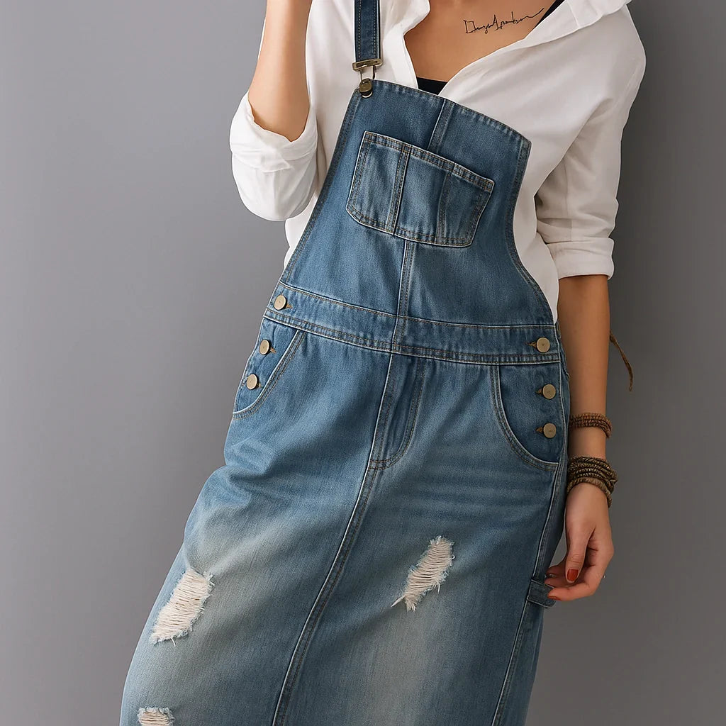 Jetta Robe chasuble en denim délavé avec fente arrière