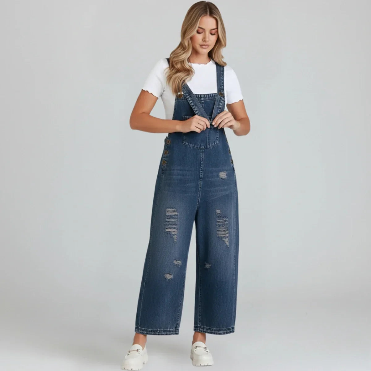 Jetta Salopette en denim décontractée à effet usé