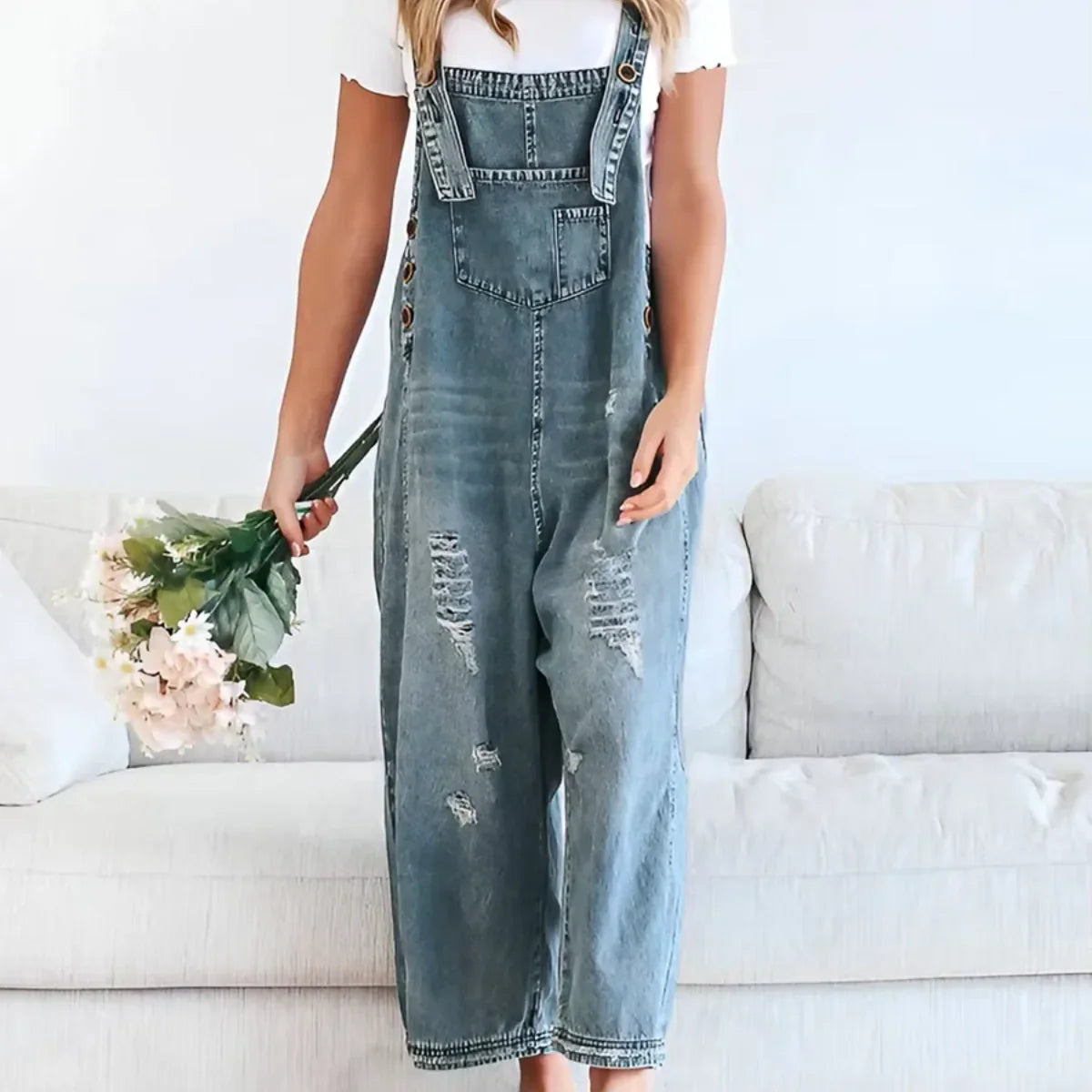 Jetta Salopette en denim décontractée à effet usé