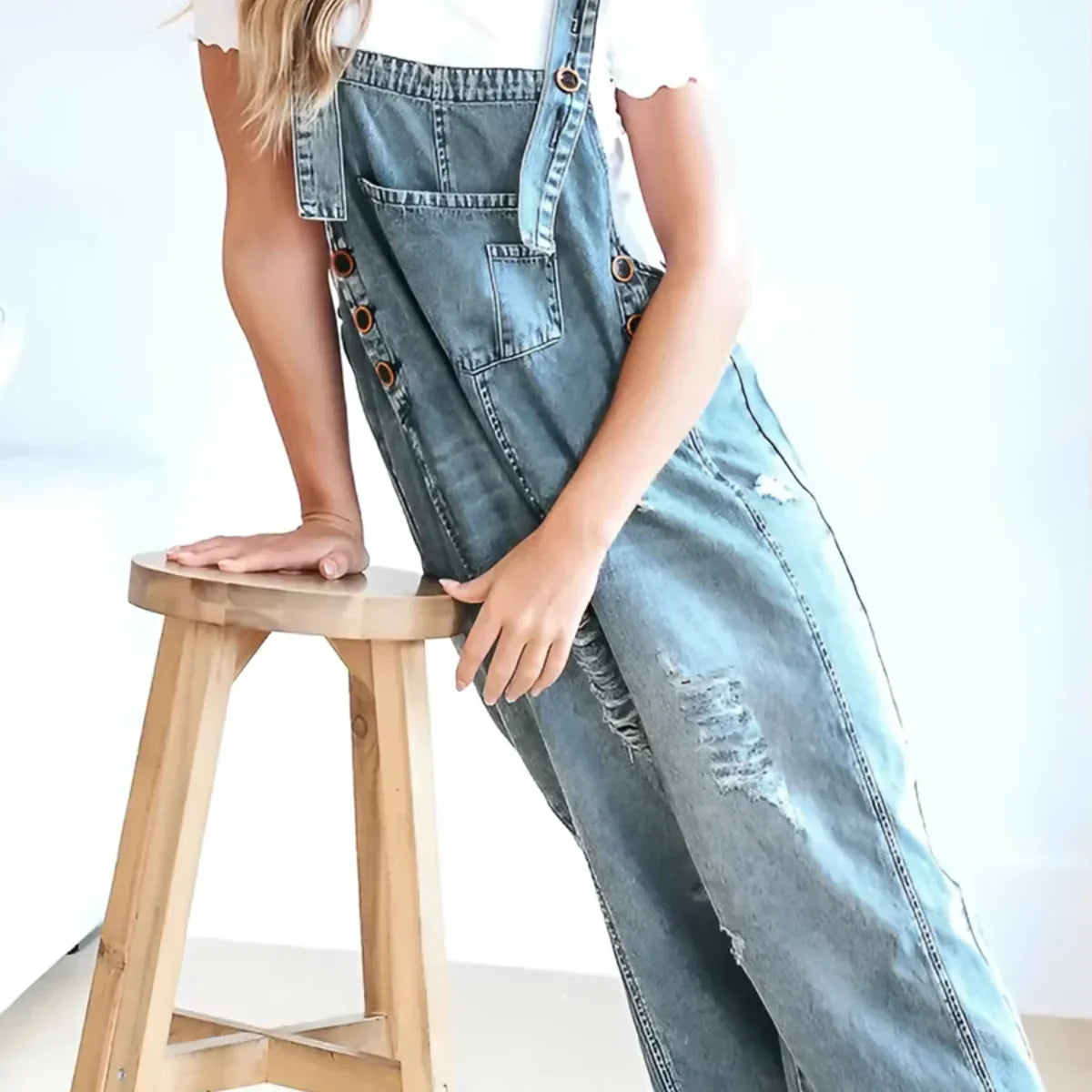 Jetta Salopette en denim décontractée à effet usé