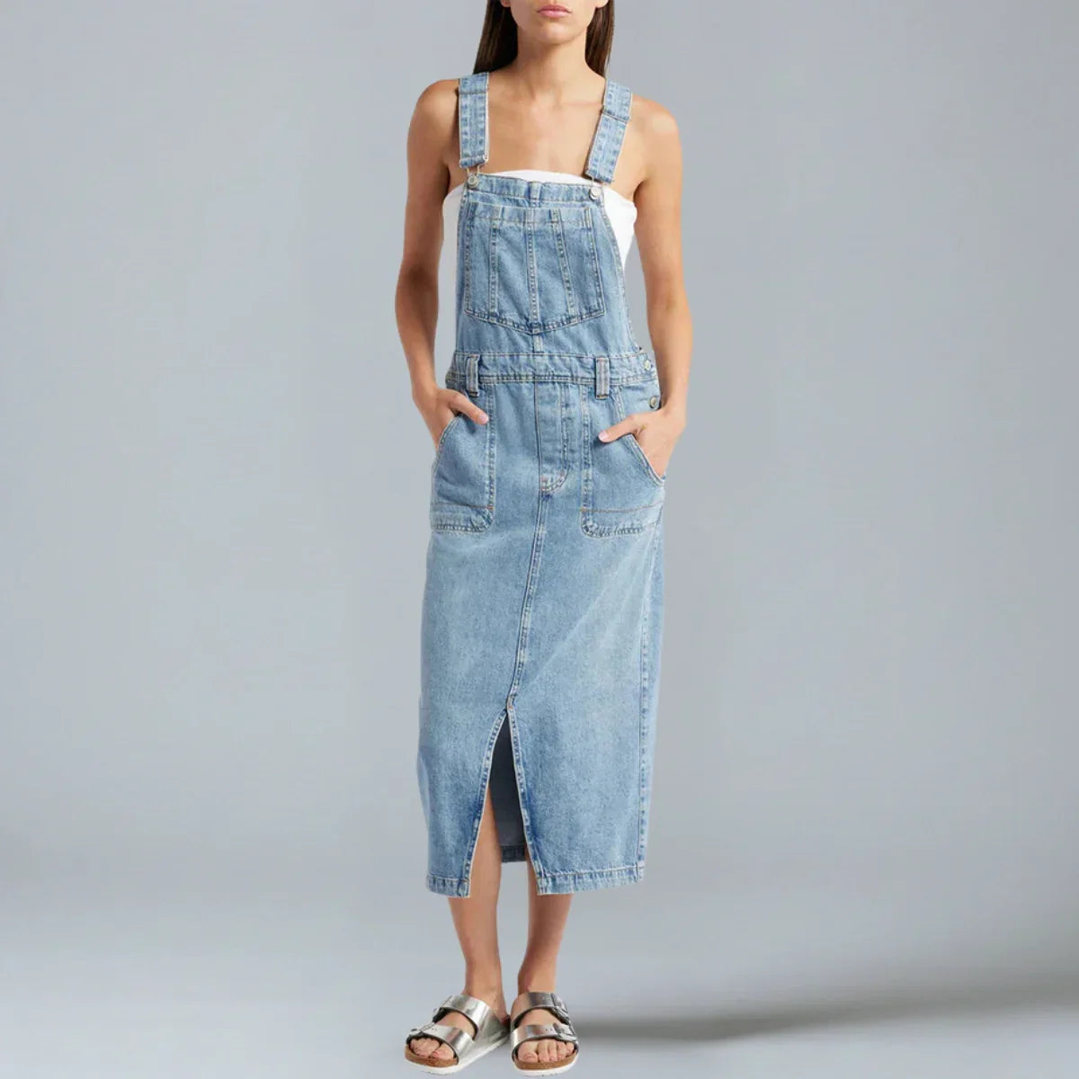 Jetta Robe chasuble en denim à fente avant