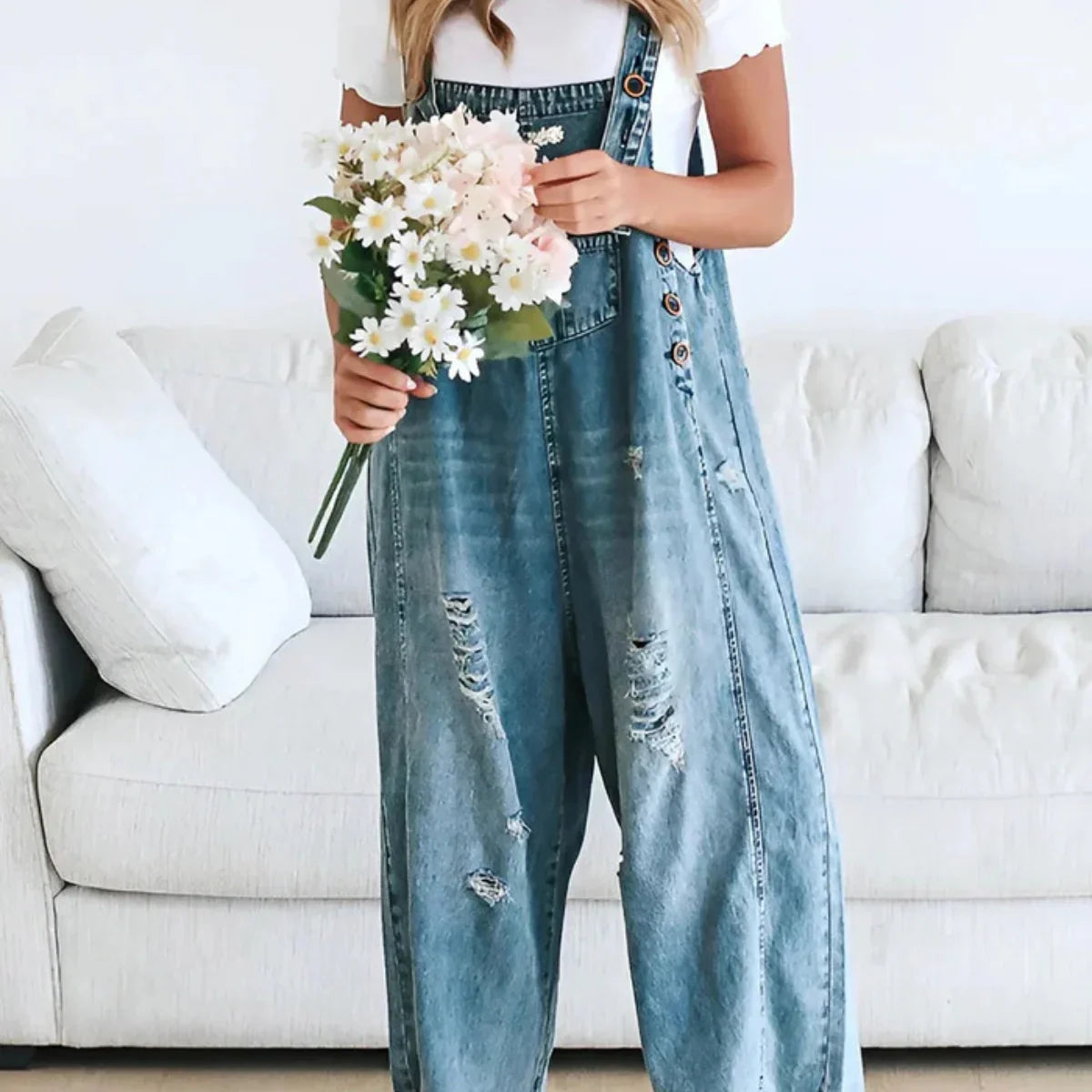 Jetta Salopette en denim décontractée à effet usé