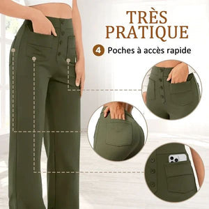 50% de réduction - Haute élasticité - Pantalon décontracté à jambe droite et taille haute